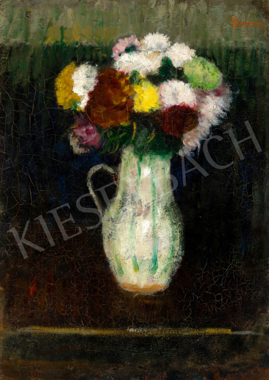  Koszta József - Virágok csíkos vázában, 1920-as évek | 72. Őszi aukció aukció / 67 tétel