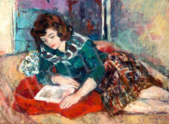 Szentgyörgyi Kornél - Olvasó lány kockás szoknyában, 1960 | 72. Őszi aukció aukció / 143 tétel