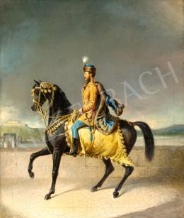  Ismeretlen osztrák-magyar festő, 1840-es évek második fele - Magyar arisztokrata háttérben az épülő Lánchíddal 