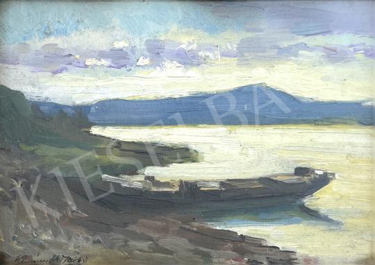 Eladó Keményffy Jenő - Vízparti táj (Hajnali fények a Balatonon) festménye