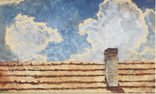  Szőnyi István - Háztető gomolyfelhős égbolttal, 1930-as évek  festménye