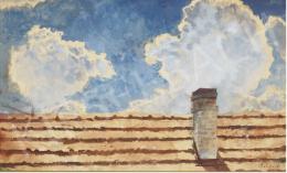  Szőnyi István - Háztető gomolyfelhős égbolttal, 1930-as évek  