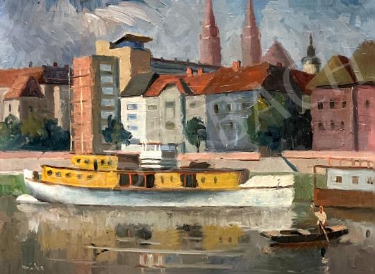 Eladó Szőke Győző - Szegedi Tisza-part háttérben a Szegedi Dómmal  festménye