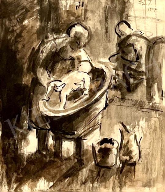 Eladó  Szőnyi István - Gyermekét mosdató nő, 1927  festménye