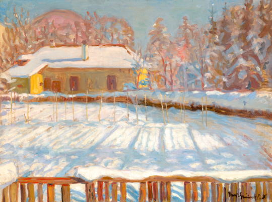  Iványi Grünwald, Béla - Sunny Nagybánya in Winter with the Kereszthegy in the Background, c. 1900 | 73rd Winter Auction auction / 15 Lot