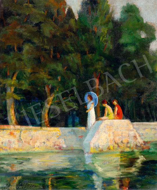  Molnár Béla - Nők a tóparton a lemenő nap fényében, 1935 körül | 73. Téli aukció aukció / 16 tétel