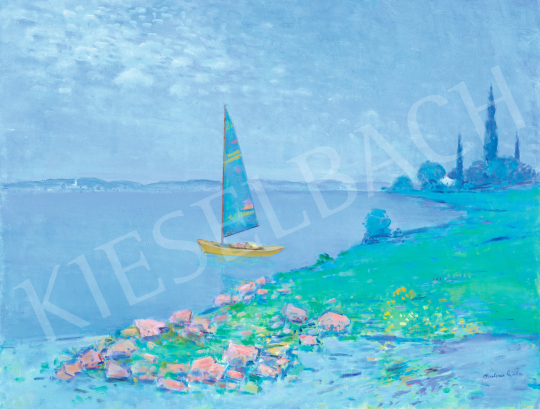 Halvax, Gyula - Blue Sailboat on the Lake Balaton | 73rd Winter Auction auction / 136 Lot