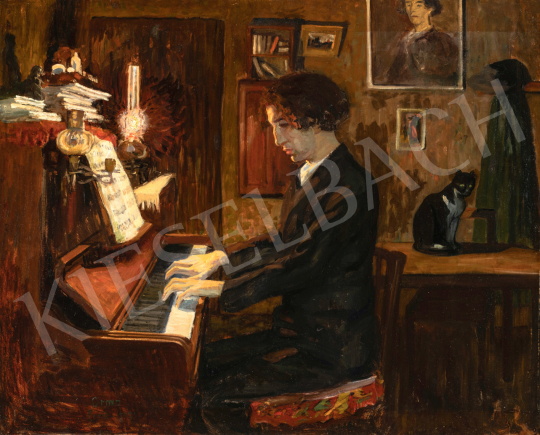  Ormó Béla - Zongorajáték egy késő esti órán (Macska), 1907 | 73. Téli aukció aukció / 139 tétel