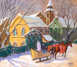  Kádár, Béla - Small Town Winter with Horse Carriage, 1910s 