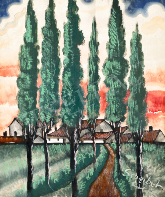  Scheiber Hugó - Vöröslő ég alja, 1930-as évek | 73. Téli aukció aukció / 188 tétel