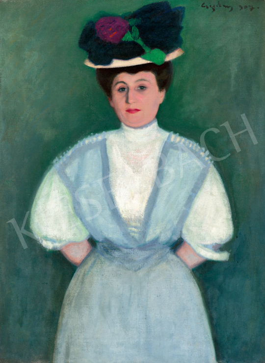  Czigány Dezső - Nő ibolyacsokros kalapban, 1907 | 73. Téli aukció aukció / 220 tétel