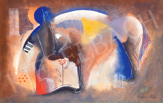  Kádár Béla - Art deco jelenet lóval és figurával, 1930 körül | 73. Téli aukció aukció / 229 tétel