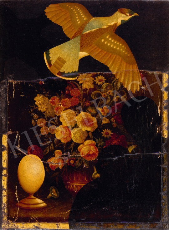  Szemadám György - Régi festmény madárral, 1990-es évek eleje | 73. Téli aukció aukció / 253 tétel
