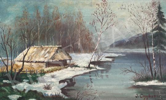 Eladó Ismeretlen festő - Havas táj házzal  festménye