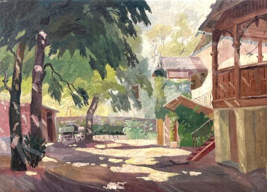 Eladó  Vágh-Weinmann Nándor - Napfényes udvar (Svábhegyi villa kertje lovaskocsival), 1920 körül  festménye