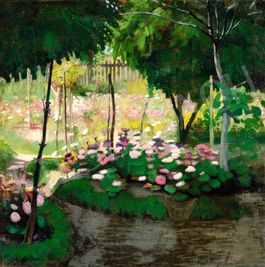 Eladó Ismeretlen festő - Napsütötte kertben festménye