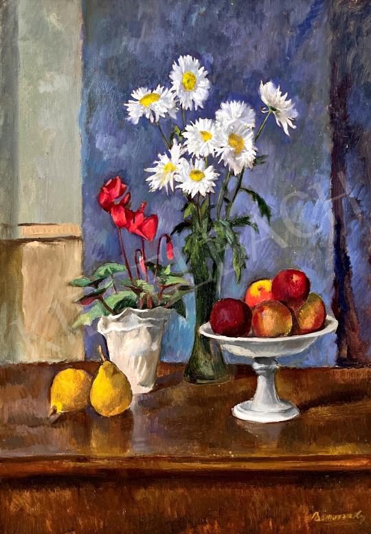 Eladó  Bánovszky Miklós - Almás csendélet virágokkal festménye