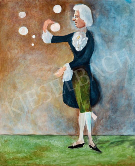 Eladó  drMáriás - Esterházy Péter szappanbuborékokkal játszik Gulácsy Lajos műtermében, 2024  festménye