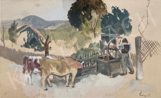  Szőnyi, István - Cows at the wheel well  painting