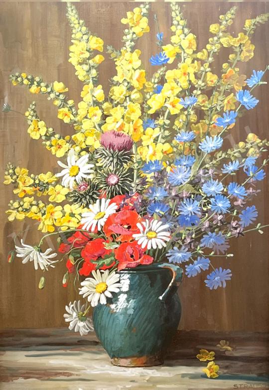Eladó Strausz Pál - Zöld kancsós virágcsendélet festménye