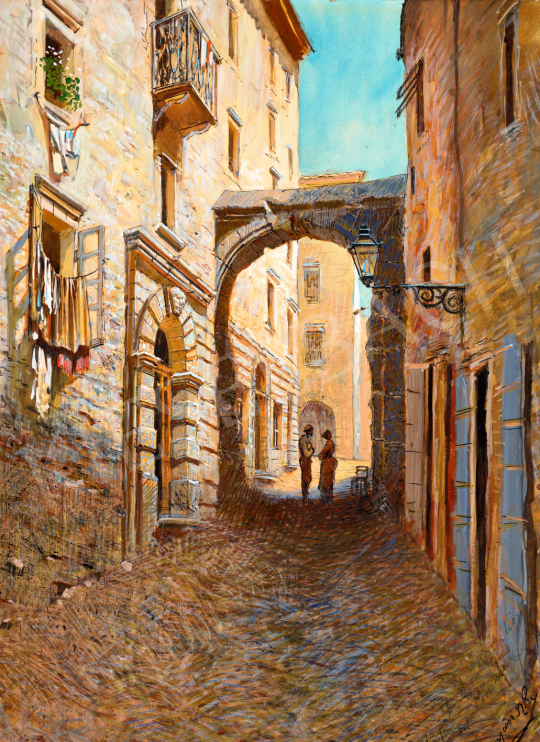  Mednyánszky László - Randevú Itáliában (Olasz kisváros), 1880 körül festménye