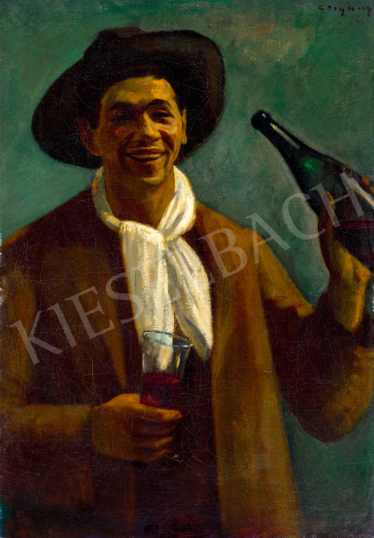  Czigány, Dezső - Laughing Self-Portrait (A Glass of Wine), 1912-1914 painting