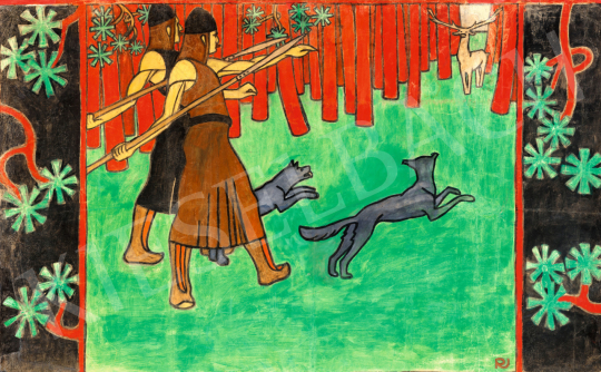 Eladó  Remsey Jenő György - Vadászat a csodaszarvasra, 1910 körül festménye