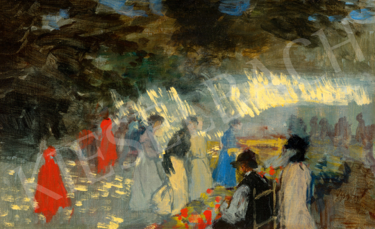 Eladó  Vaszary János - A felkelő nap fényei (Impresszió, virágpiac), 1905 körül festménye