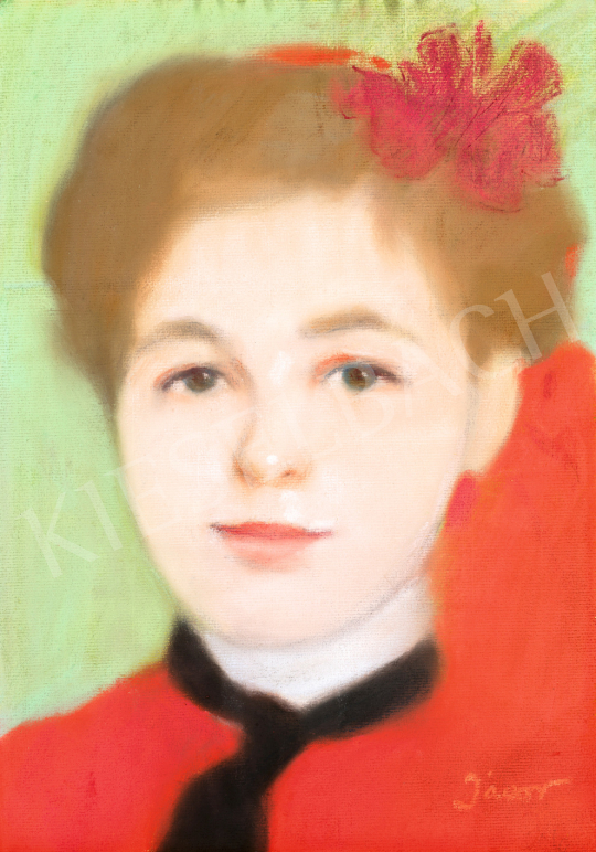 Eladó Jávor Pál - Fiatal lány virággal, piros fátyollal (Szerelmi zálog) festménye