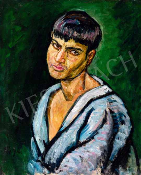  Pór, Bertalan - Boy in a Blue Shirt (Gypsy Boy), 1910 painting