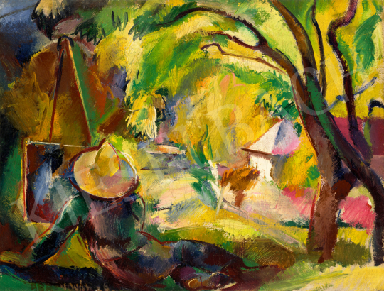 Aba-Novák, Vilmos - Strawhatted Painter in the Zugliget Landscape, 1926 painting