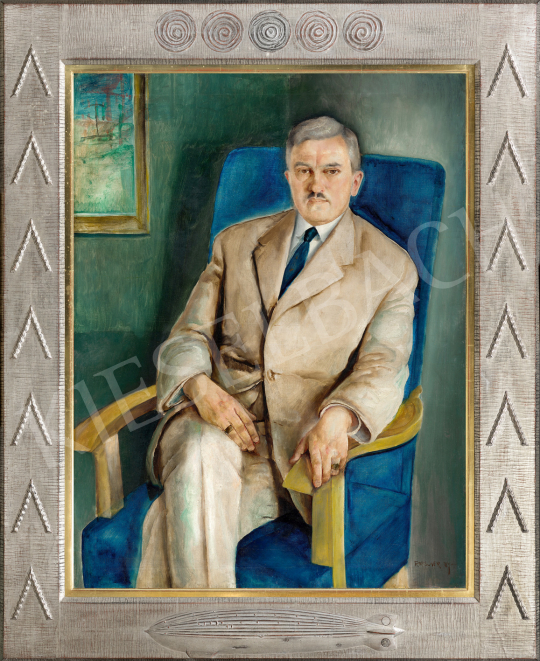 Eladó Rauscher György - Kék fotelben (Küttel Nándor portréja), 1920-as évek festménye