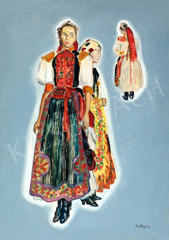 Eladó  Batthyány Gyula - Lányok népviseletben (Kalotaszegen), 1940 körül festménye