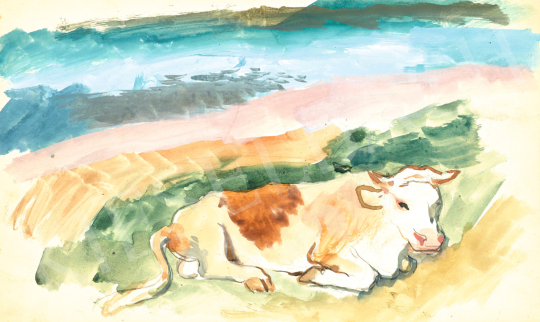  Szőnyi István - Fekvő tehén, 1950-es évek közepe festménye