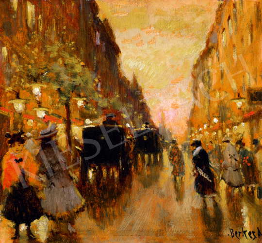  Berkes, Antal - Metropolitan Lights (Street with Fiacres) painting