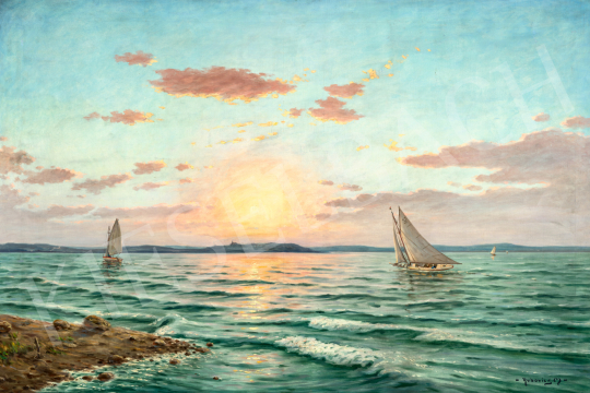 Rubovics, Márk - Golden Hour at Lake Balaton (Sunset at Lake Balaton with Tihany in the Background) | 74. Spring auction auction / 8 Lot