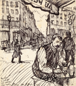 Huzella, Pál - In Café on Saint-Denis Boulvard, 1914 