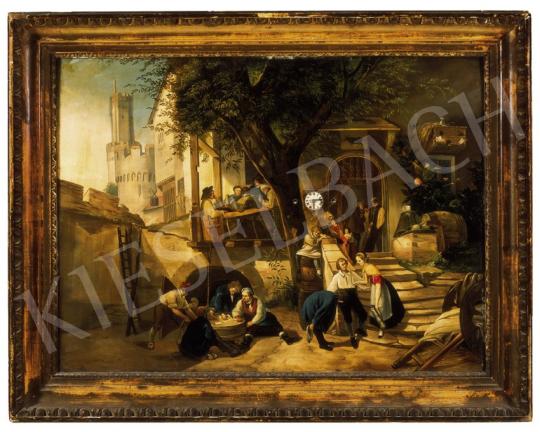 Ismeretlen festő, 19. század - Képóra - Fogadó udvarán | 25. Aukció aukció / 93 tétel