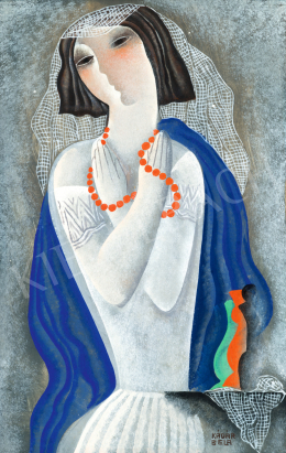 Kádár, Béla - Art Deco Girl with Red Pearl Necklace 