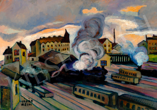  Kádár Béla - Bécsi pályaudvar (Mozdonyfüst), 1921 | 74. Tavaszi aukció aukció / 115 tétel