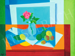  Aczél, Ilona (Óvári Lászlóné) - Studio Still Life with Rose and Fruits, 1977 