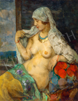  Czencz János - Női akt fehér fátyollal, 1927 