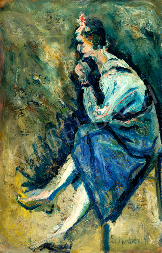  Scheiber Hugó - Kék ruhás nő | 74. Tavaszi aukció aukció / 229 tétel