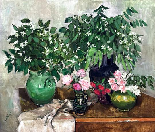 Biai-Föglein, István - Flower bouquets in a vase painting