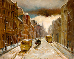  Scheiber Hugó - Villamosok a téli boulevardon, 1910-es évek 