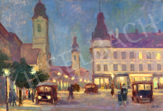 Ács Ferenc - Kolozsvár főtere este, 1930 körül | 76. aukció aukció / 57 tétel