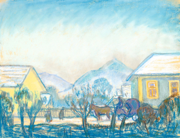  Iványi Grünwald, Béla - Nagybánya Scene with Snow Covered Rooftops, c. 1910 