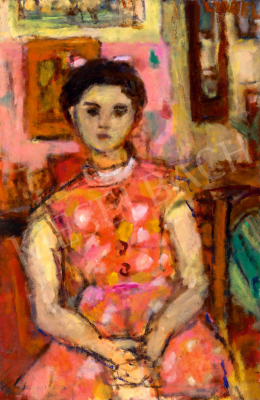  Czóbel Béla - Rózsaszínruhás lány háttérben ingaórával, 1958 