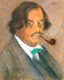 Rippl-Rónai József - Pipázó önarckép zöld csokornyakkendővel, 1922 