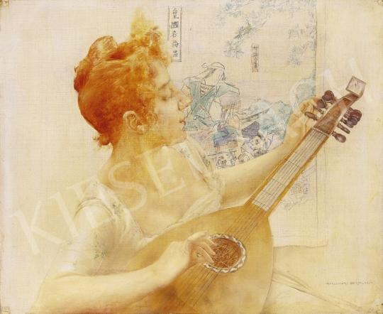  Karlovszky Bertalan - Mandolinját hangoló vörös hajú hölgy | 4. Aukció aukció / 4 tétel